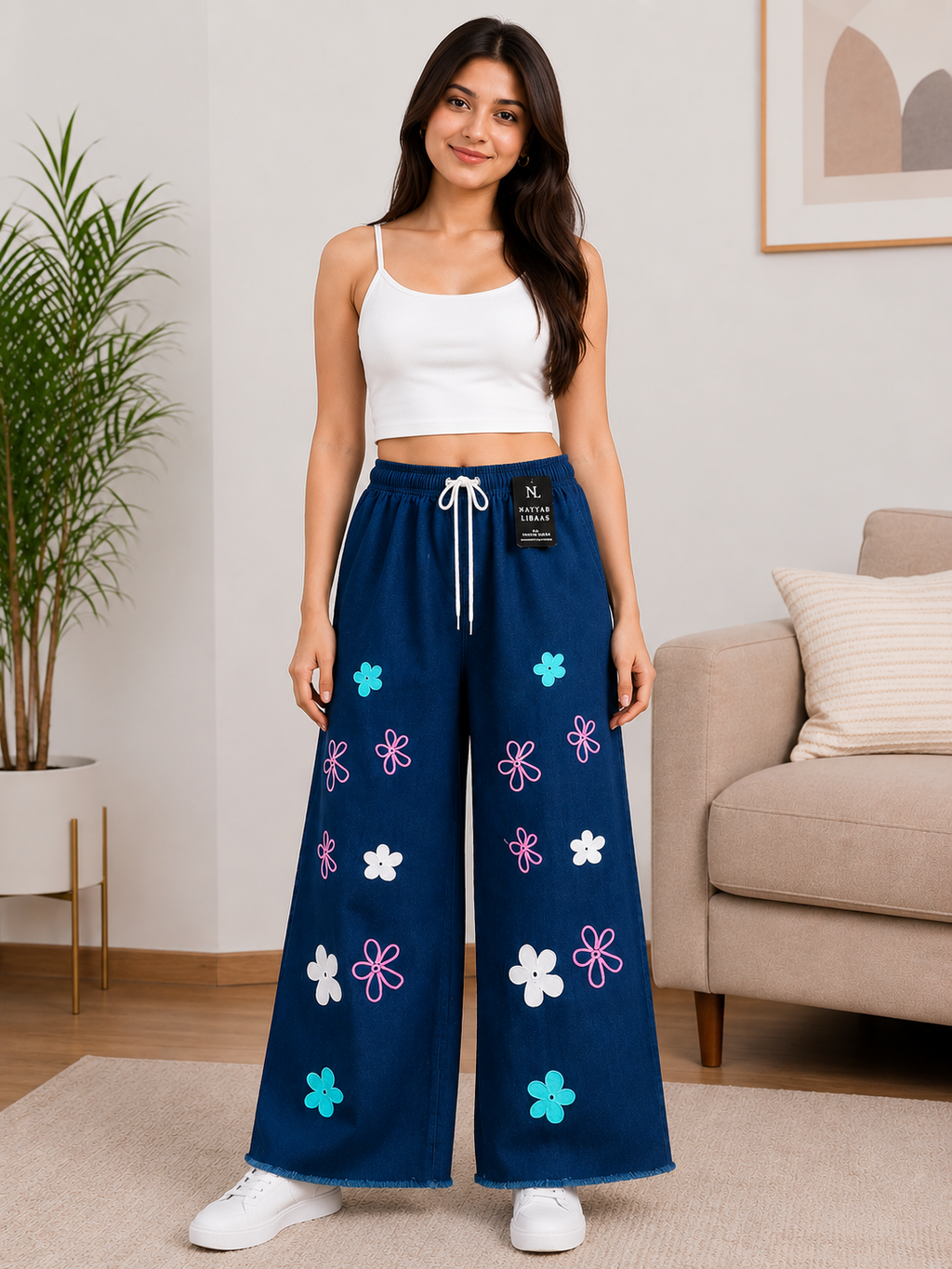 Girls Flower Print Wide Leg Pant