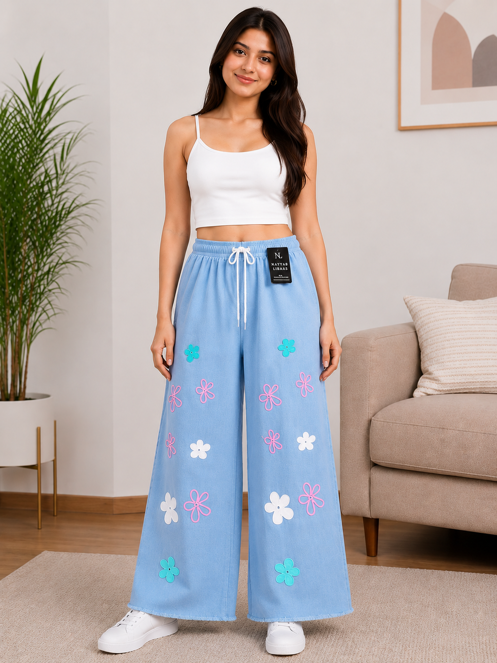 Girls Flower Print Wide Leg Pant