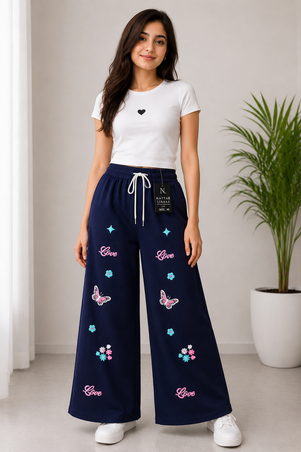 baggy style Denim jeans for women Love Butterfly Wide Leg Pant