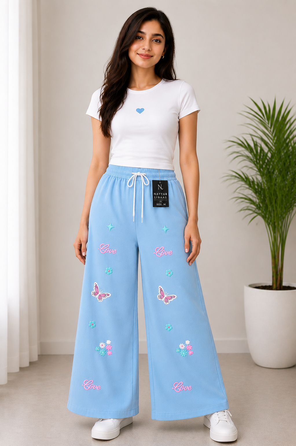 baggy style Denim jeans for women Love Butterfly Wide Leg Pant
