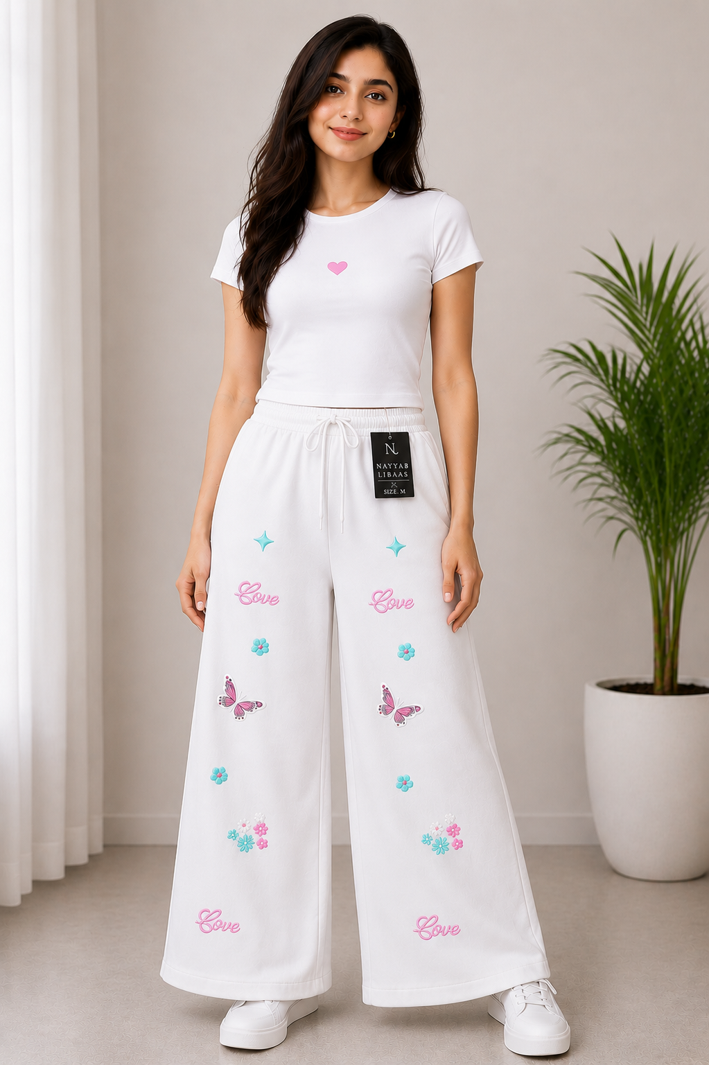 baggy style Denim jeans for women Love Butterfly Wide Leg Pant