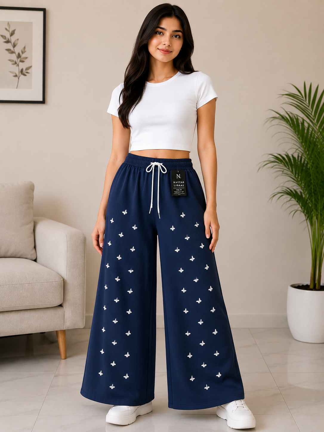 baggy style Denim jeans for women Mini Butterfly Wide Leg Pant
