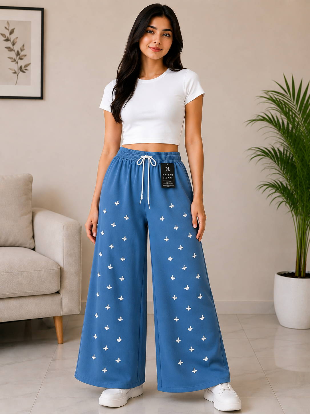 baggy style Denim jeans for women Mini Butterfly Wide Leg Pant