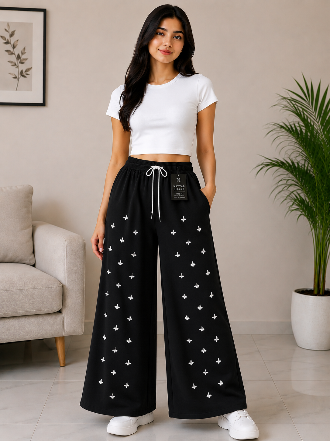 baggy style Denim jeans for women Mini Butterfly Wide Leg Pant