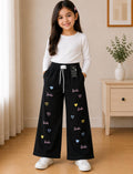 Black Barbie Heart Print Wide-Leg Pant (Kids)