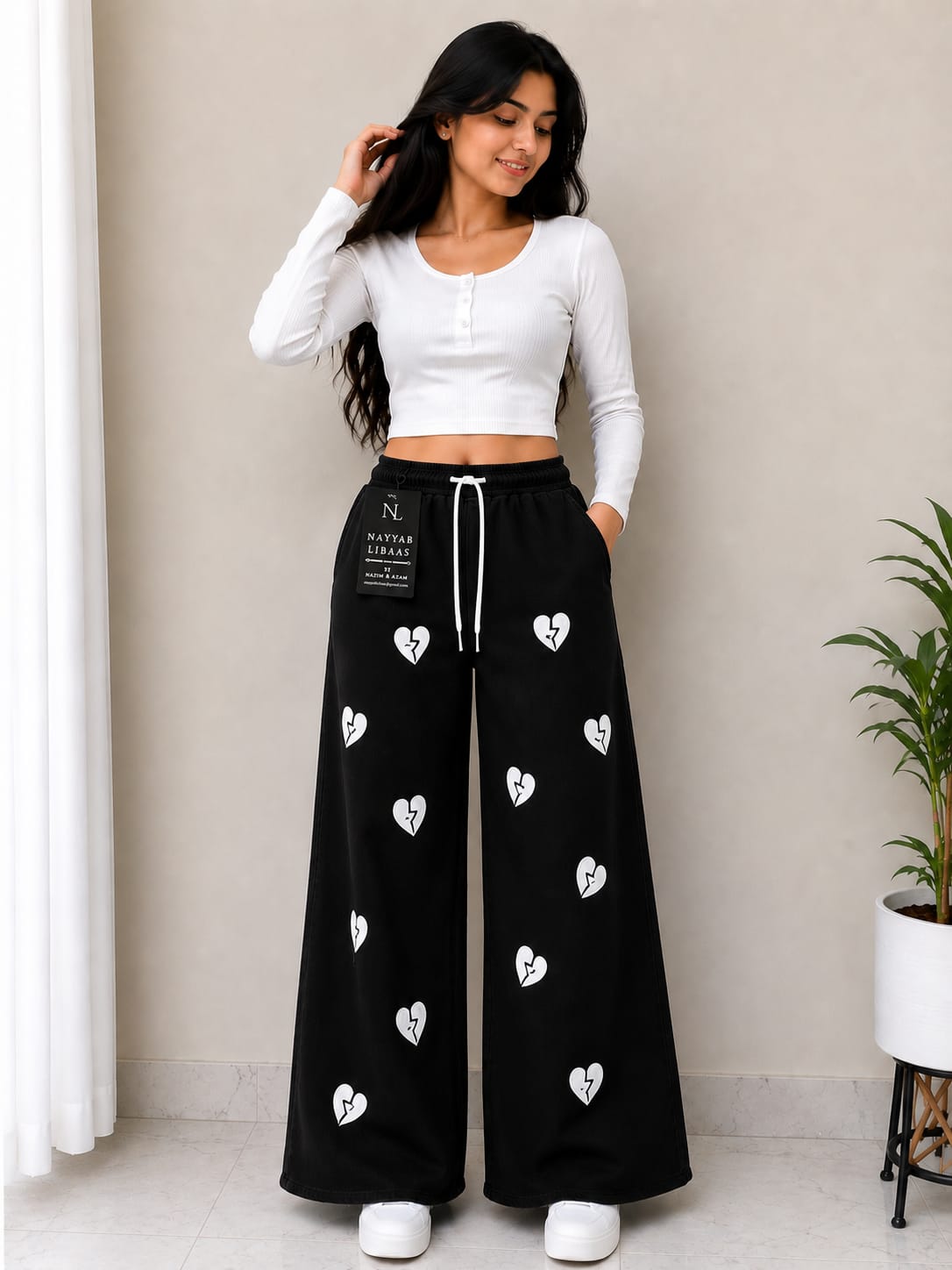 Nayyab Libaas Heart Embroidered Wide-Leg Pants