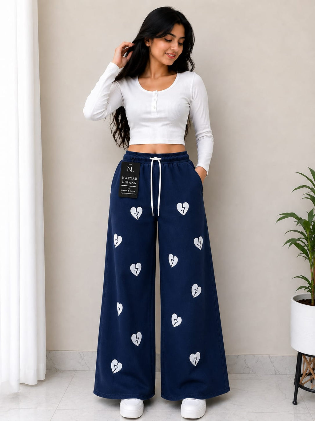 Nayyab Libaas Heart Embroidered Wide-Leg Pants