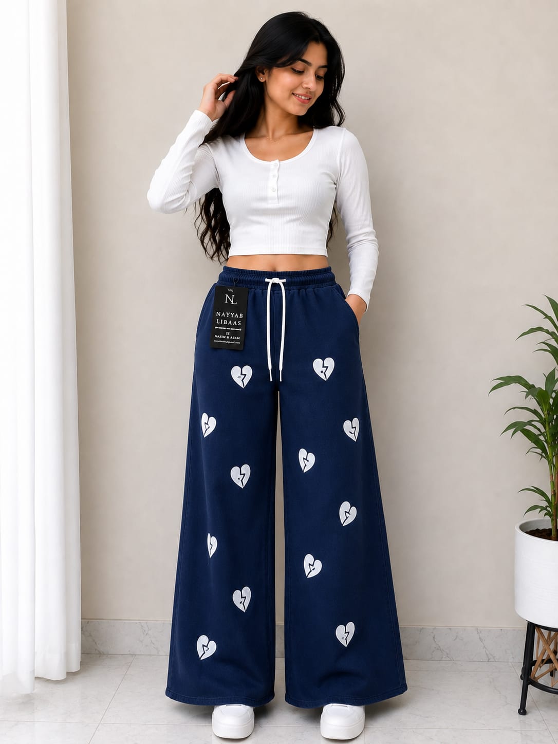 Nayyab Libaas Heart Embroidered Wide-Leg Pants