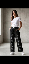 Black Butterfly Print Pant
