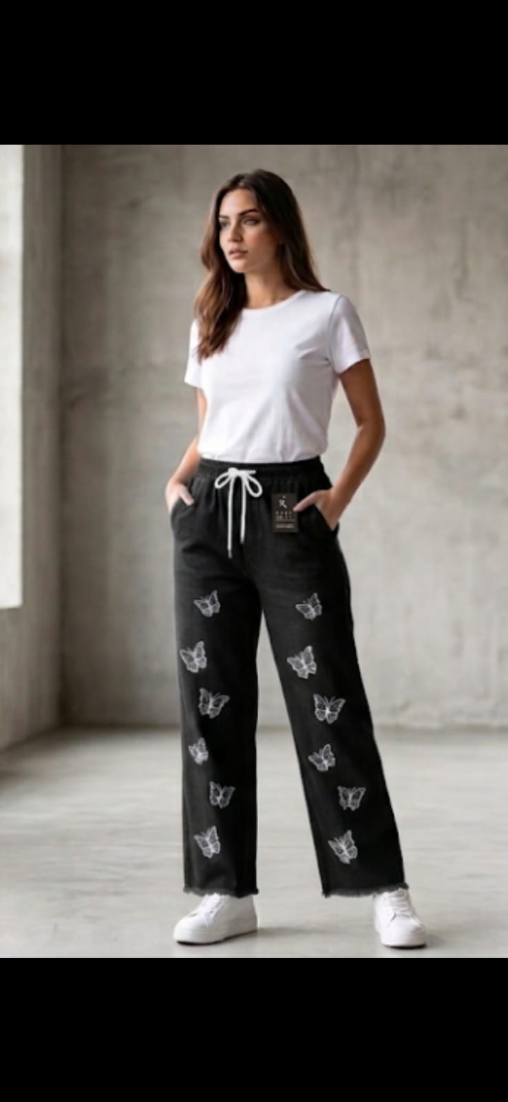 Black Butterfly Print Pant