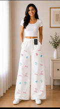 White Barbie Print Wide-Leg Pant