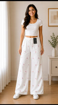 White Minimal Print Wide-Leg Pant