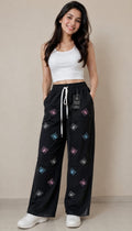 Black Butterfly Print Wide-Leg Pant